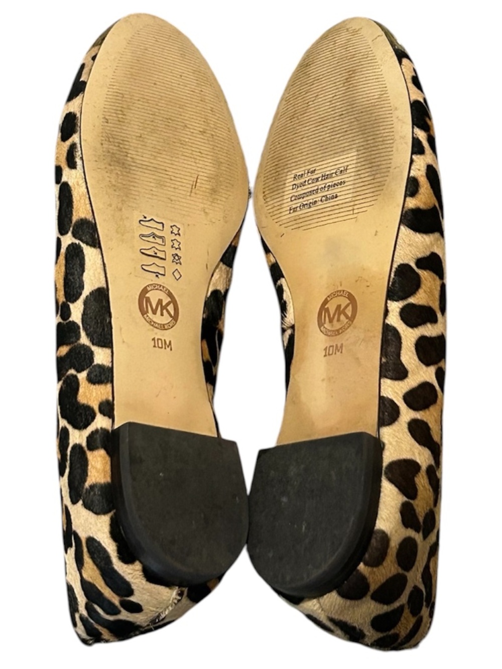 Michael Kors Leopard Print Ballet Flats Sz 10 M Round-toe Gold Tone MK Hardware - Picture 11 of 11